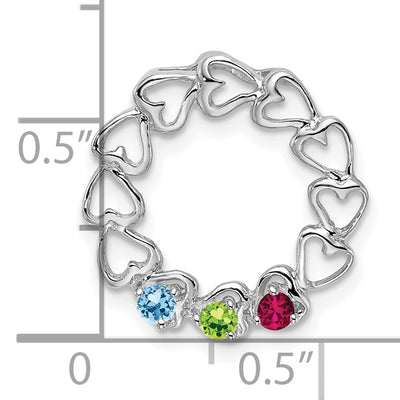 14K White Gold 3 Synthetic Stone Family Pendant, 19 x 19mm