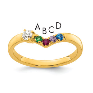 14K 4 Birthstone with Diamond Mother's Ring Semi-mount