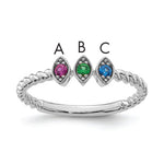 14K 3 White Gold 3 Birthstone Mother's Ring Mounting view