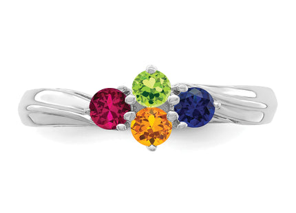 14k White Gold Polished 4-Stone Mothers Ring Mounting
