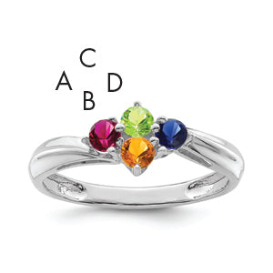 14k White Gold Polished 4-Stone Mothers Ring Mounting