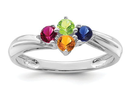 14k White Gold Polished 4-Stone Mothers Ring Mounting