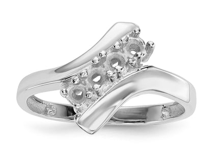 14k White Gold Polished 4-Stone Mothers Ring Mounting