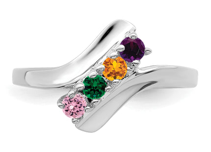 14k White Gold Polished 4-Stone Mothers Ring Mounting