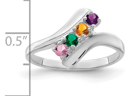 14k White Gold Polished 4-Stone Mothers Ring Mounting