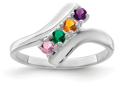 14k White Gold Polished 4-Stone Mothers Ring Mounting