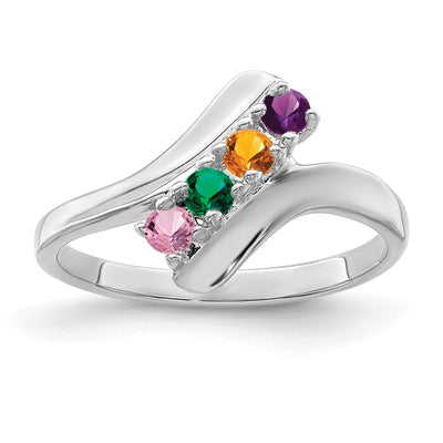 14K White Gold Polished 4-Stone Mothers Ring Mounting