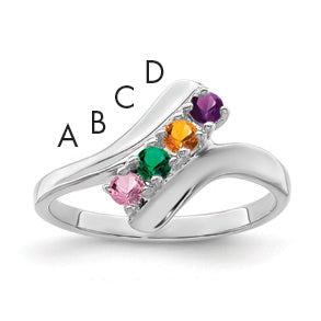 14k White Gold Polished 4-Stone Mothers Ring Mounting