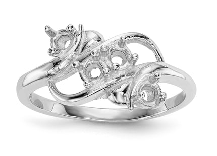 14k White Gold Polished 4-Stone Mothers Ring Mounting