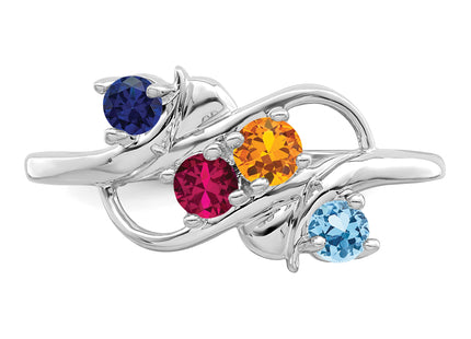 14k White Gold Polished 4-Stone Mothers Ring Mounting
