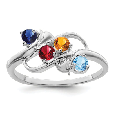 14K White Gold Polished 4-Stone Mothers Ring Mounting