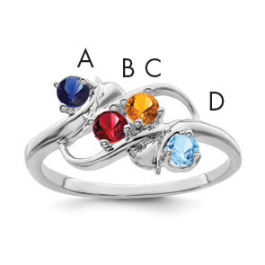 14K White Gold Polished 4-Stone Mothers Ring Mounting