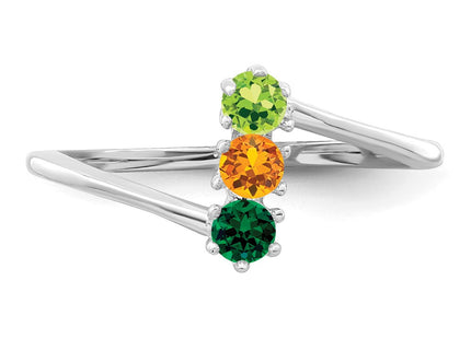 14K White Gold Genuine 3 Stone Mother's Ring