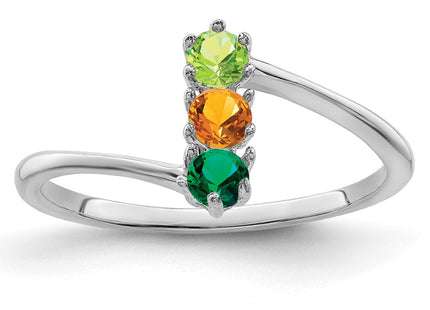 14K White Gold Genuine 3 Stone Mother's Ring