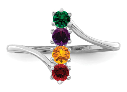 14k White Gold Polished 4-Stone Mothers Ring Mounting