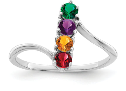 14k White Gold Polished 4-Stone Mothers Ring Mounting