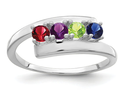 14k White Gold Polished 4-Stone Mothers Ring Mounting