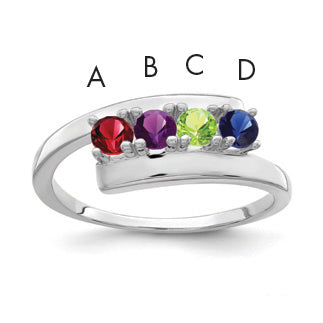 14K White Gold Polished 4-Stone Mothers Ring Mounting