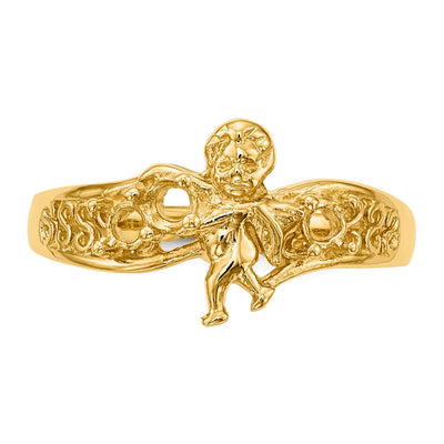14K Polished 3-Stone Mothers Ring with Angel on Band Mounting