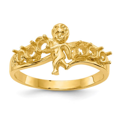 14K Polished 6-Stone Mothers Ring with Angel on Band Mounting