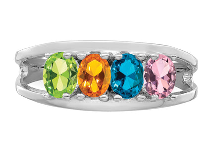 14k White Gold Polished 4-Stone Mothers Ring Mounting