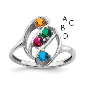 14K White Gold Polished 4-Stone Mothers Ring Mounting