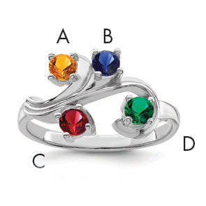 14K White Gold Polished 4-Stone Mothers Ring Mounting