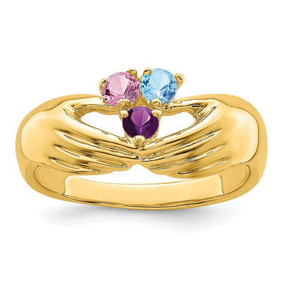 14K 3 Synthetic Stone Family Ring