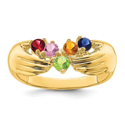 14K 5 Synthetic Stone Family Ring