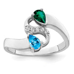 Sterling Silver Rhodium-plated Synthetic Stones & Diamond Couple Ring view 1