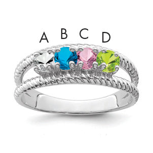 14k White Gold Polished 4-Stone Mothers Ring Mounting