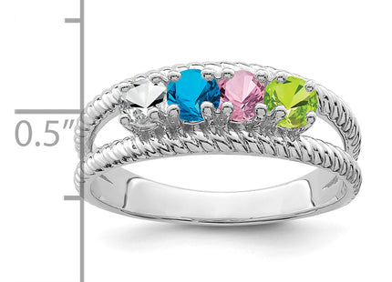 14k White Gold Polished 4-Stone Mothers Ring Mounting