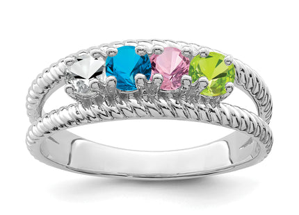 14k White Gold Polished 4-Stone Mothers Ring Mounting