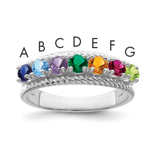 14k White Gold Polished 7-Stone Mothers Ring Mounting