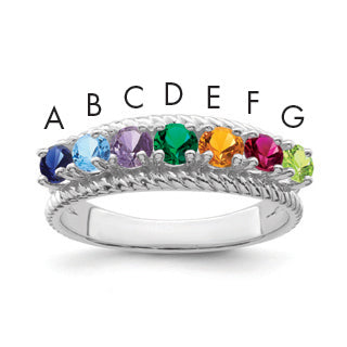 14K White Gold Polished 7-Stone Mothers Ring Mounting