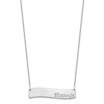 10K White Gold Medium Bradley Hand Curved Bar Necklace, 18 x 38.24mm