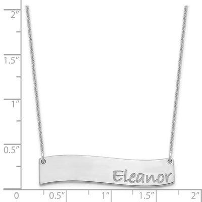 14K White Gold Medium Bradley Hand Curved Bar Necklace, 18 x 38.24mm
