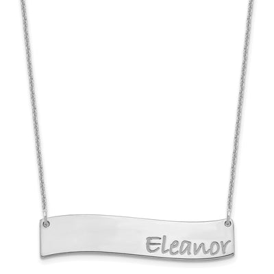 10K White Gold Medium Bradley Hand Curved Bar Necklace, 18 x 38.24mm