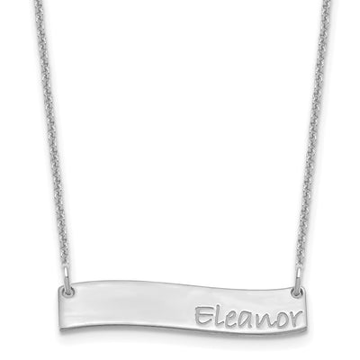 14K White Gold Small BRADLEY HAND Curved Bar Necklace
