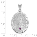14K White Gold Oval Fingerprint w/ 14k Rhod-plated Bezel Birthstone Pendant view 2