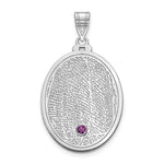 14K White Gold Oval Fingerprint w/ 14k Rhod-plated Bezel Birthstone Pendant view 1