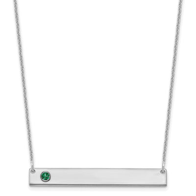 14K White Gold 1 Birthstone w/ 18K Rhodium Plated Bezel Large Bar Necklace