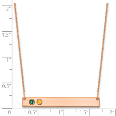 14K Rose Gold 2 Birthstone w/ 14K Bezel Large Bar Necklace
