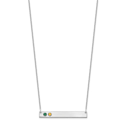 14K White Gold 2 Birthstone w/ 18K Rhodium Plated Bezel Large Bar Necklace