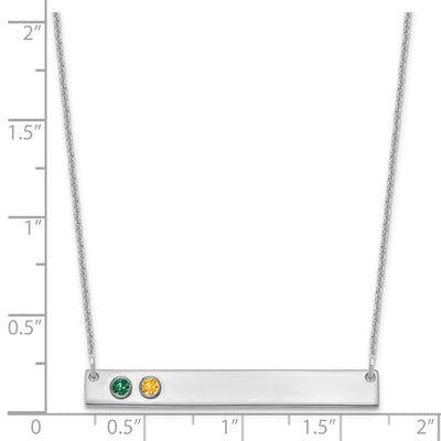 14K White Gold 2 Birthstone w/ 18K Rhodium Plated Bezel Large Bar Necklace