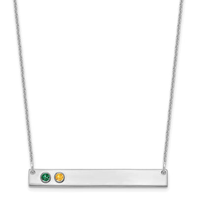 14K White Gold 2 Birthstone w/ 18K Rhodium Plated Bezel Large Bar Necklace