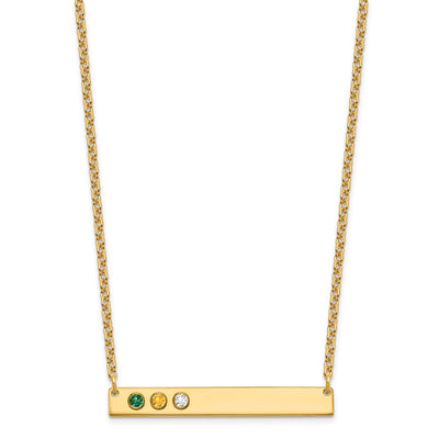10K Yellow Gold 3 Birthstone w/ 14K Bezel Large Bar Necklace