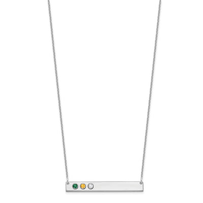14K White Gold 3 Birthstone w/ 18K Rhodium Plated Bezels Large Bar Necklace