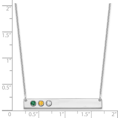 14K White Gold 3 Birthstone w/ 18K Rhodium Plated Bezels Large Bar Necklace