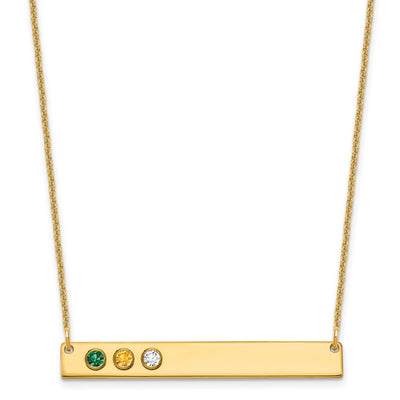 14K Yellow Gold 3 Birthstone w/ 14K Bezel Large Bar Necklace